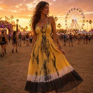 J Gee Tie Dye Maxi Dress M Flowing Boho Festival Beach Statement Sundress